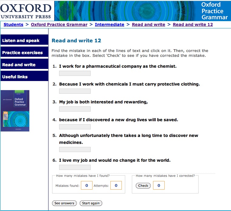 Oxford Practice Grammar Intermediate: read and write 12, a chemist | Recurso educativo 40434